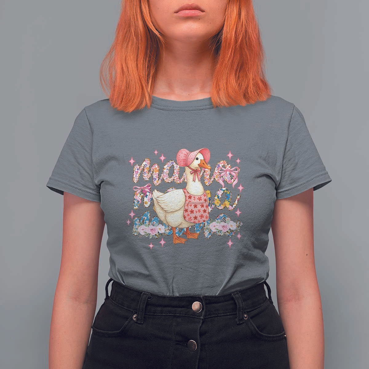 Pink Floral Mama Goose T Shirt For Women Retro Botanical Mom Mothers Day