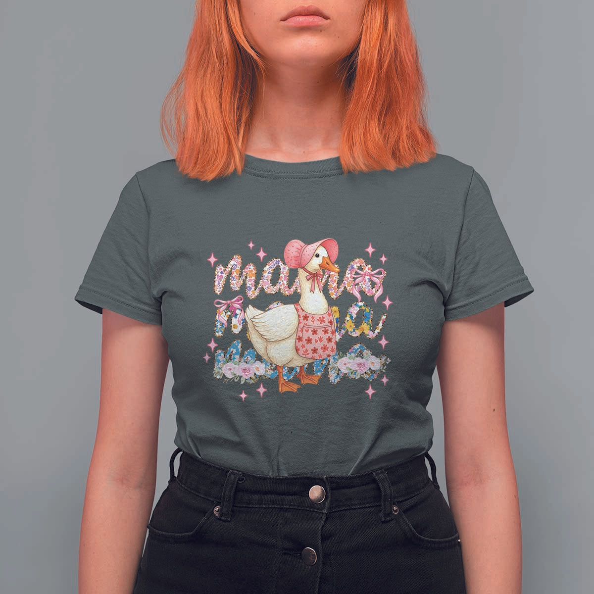 Pink Floral Mama Goose T Shirt For Women Retro Botanical Mom Mothers Day
