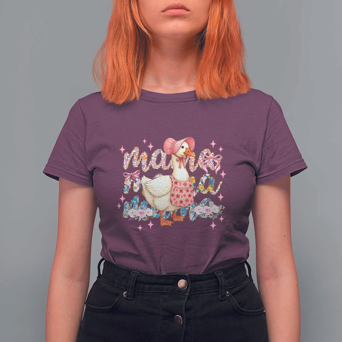 Pink Floral Mama Goose T Shirt For Women Retro Botanical Mom Mothers Day