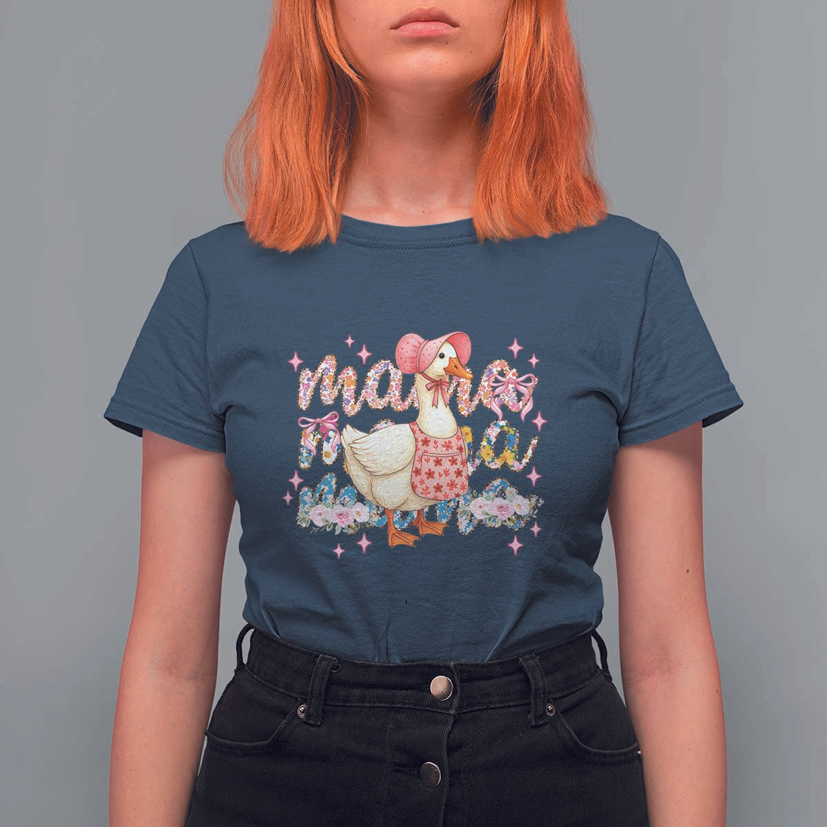 Pink Floral Mama Goose T Shirt For Women Retro Botanical Mom Mothers Day