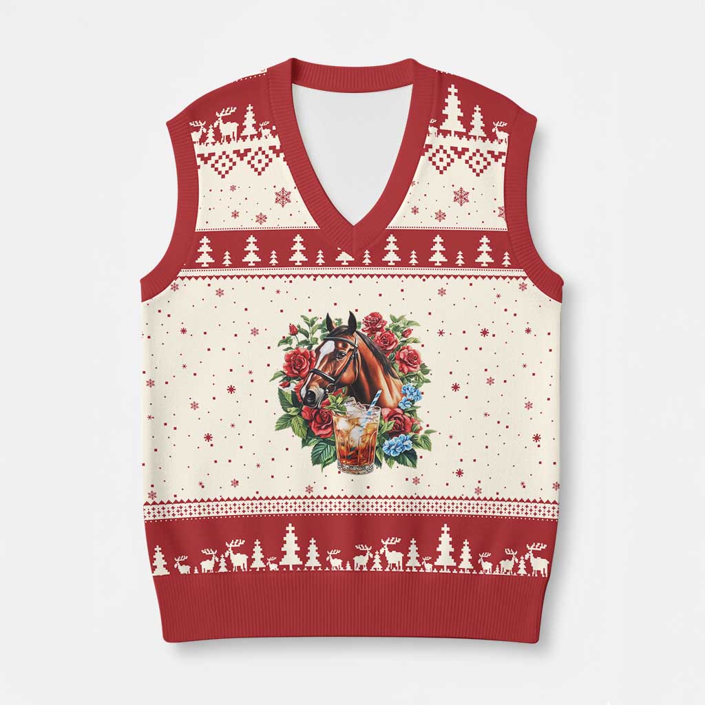 Ky Derby Day Party V-Neck Knit Sweater Vest Mint Juleps and Roses Horse Racing - Wonder Print Shop