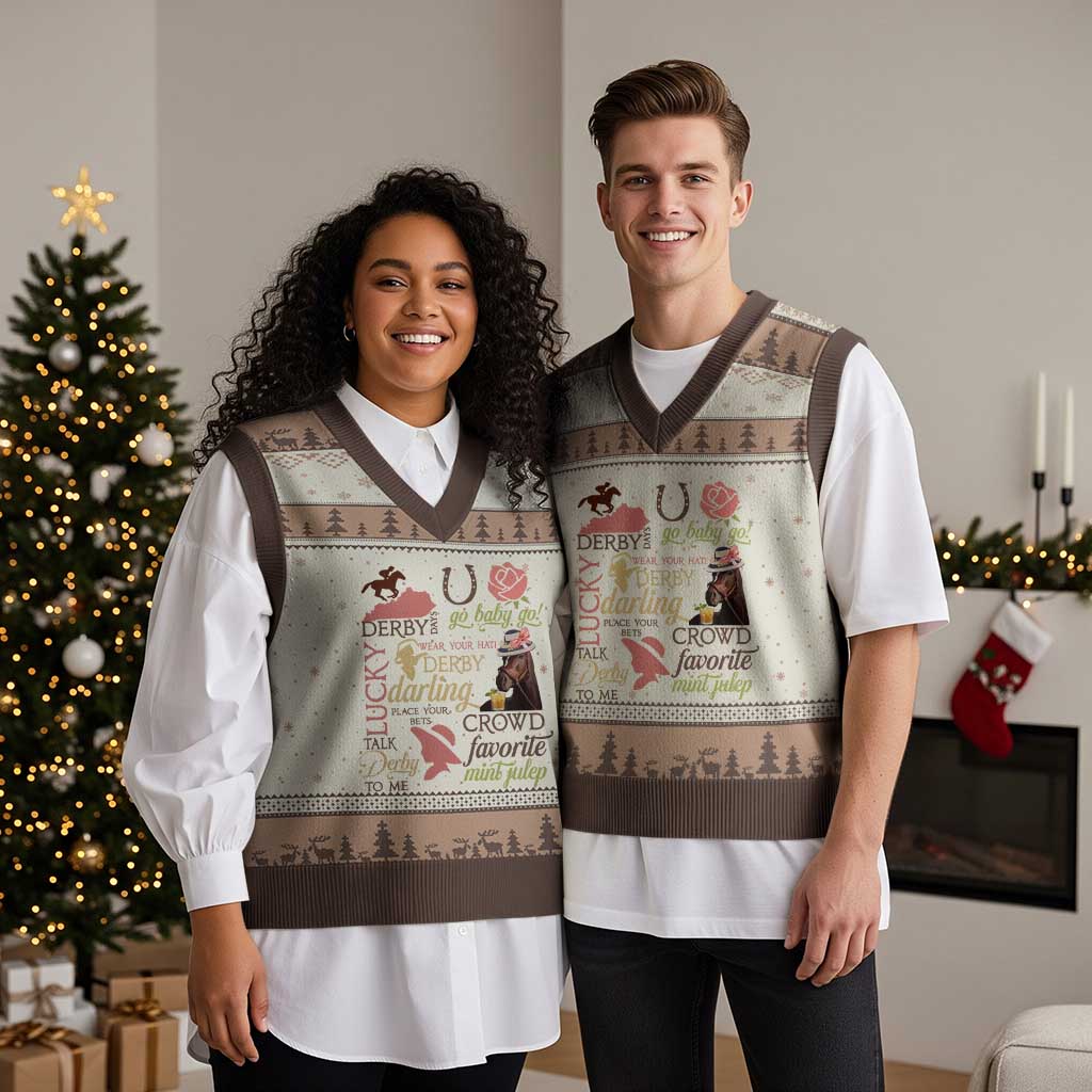 Talk Derby To Me V-Neck Knit Sweater Vest Horse Riders Ky Racing Day - Wonder Print Shop