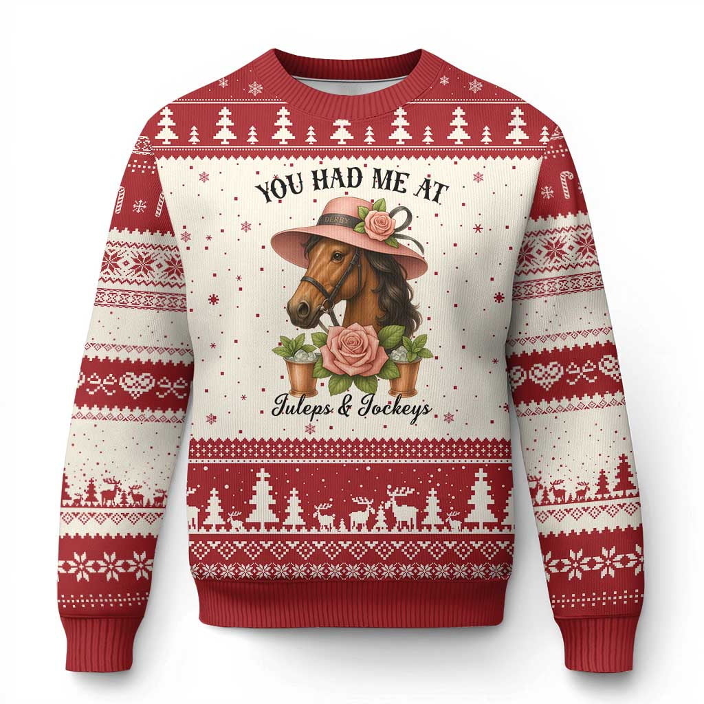 Funny Ky Derby Horse Racing Ugly Christmas Sweater You Had Me At Juleps and Jockeys - Wonder Print Shop