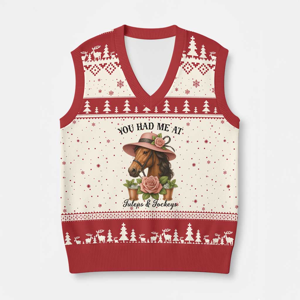Funny Ky Derby Horse Racing V-Neck Knit Sweater Vest You Had Me At Juleps and Jockeys - Wonder Print Shop