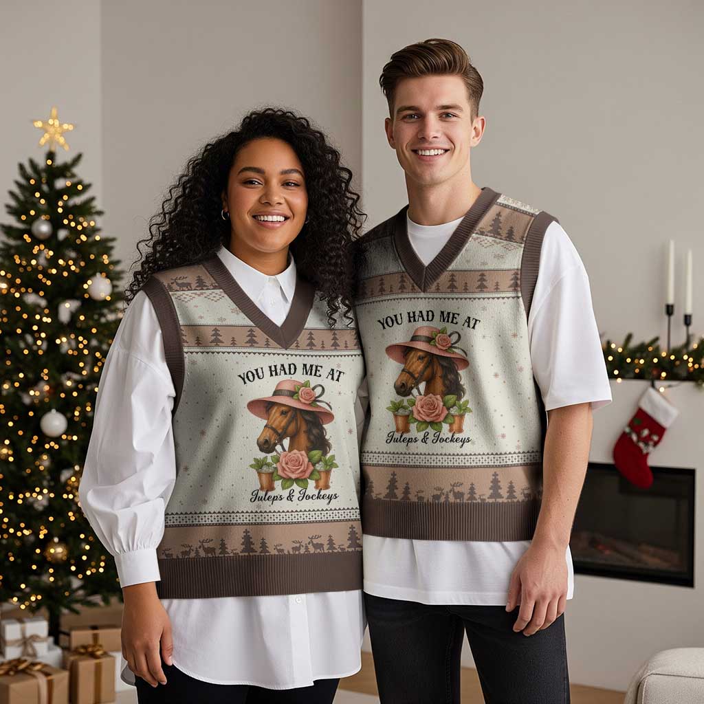 Funny Ky Derby Horse Racing V-Neck Knit Sweater Vest You Had Me At Juleps and Jockeys - Wonder Print Shop