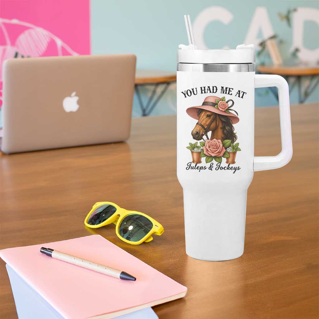 Funny Ky Derby Horse Racing Tumbler With Handle You Had Me At Juleps and Jockeys