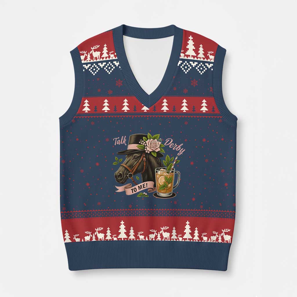 Talk Derby To Me V-Neck Knit Sweater Vest Ky Horse Racing Mint Julep and Roses - Wonder Print Shop