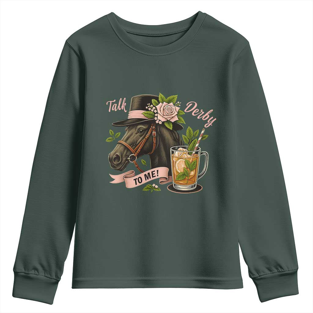 Talk Derby To Me Youth Sweatshirt Ky Horse Racing Mint Julep and Roses