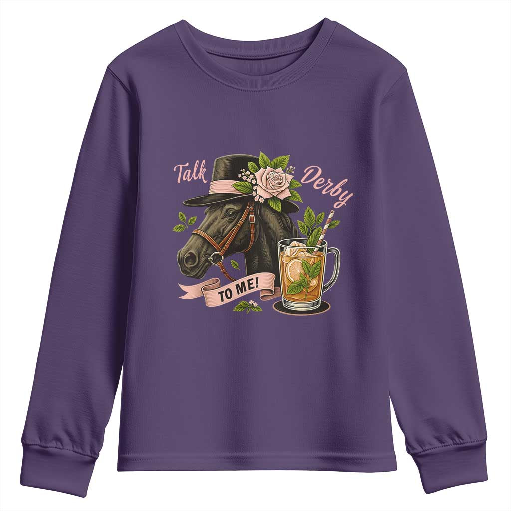 Talk Derby To Me Youth Sweatshirt Ky Horse Racing Mint Julep and Roses