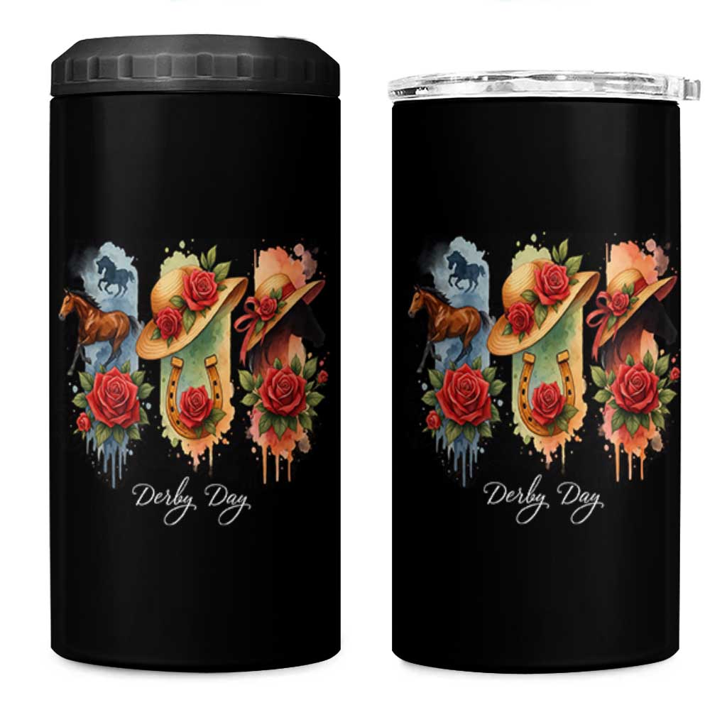 Ky Derby Day 4 in 1 Can Cooler Tumbler Horse Racing Nice Hat Mint Julep and Roses