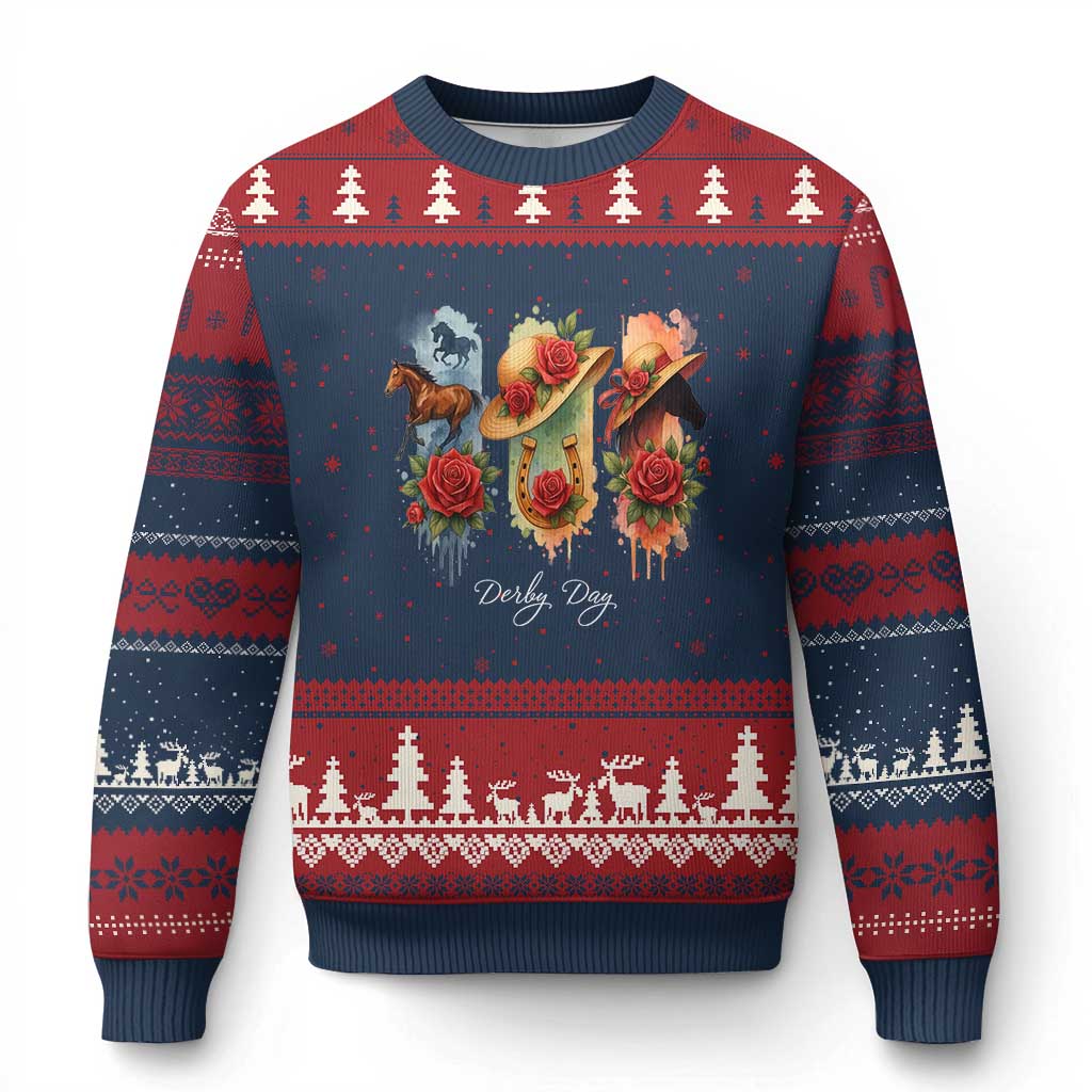 Ky Derby Day Ugly Christmas Sweater Horse Racing Nice Hat Mint Julep and Roses - Wonder Print Shop