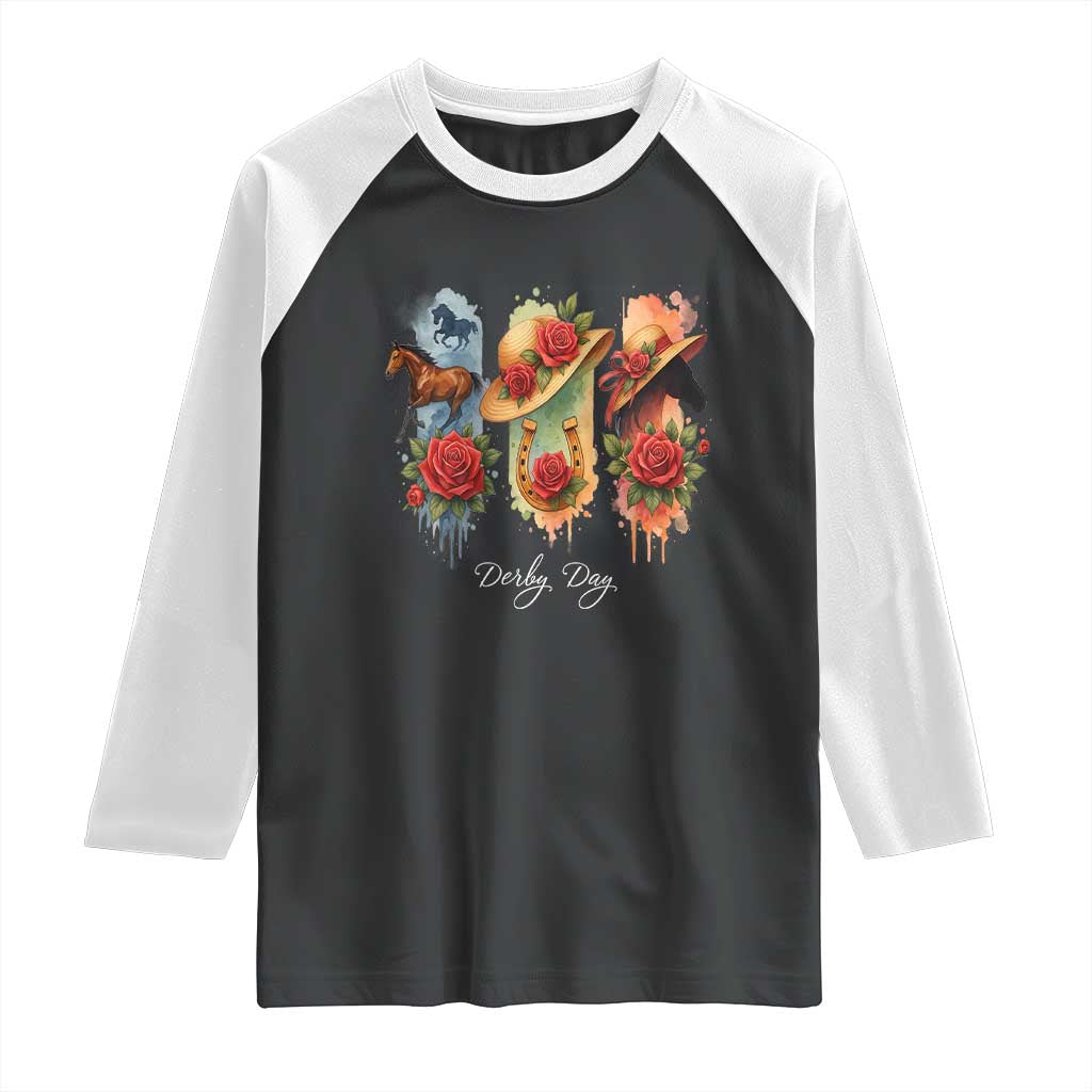 Ky Derby Day Raglan Shirt Horse Racing Nice Hat Mint Julep and Roses