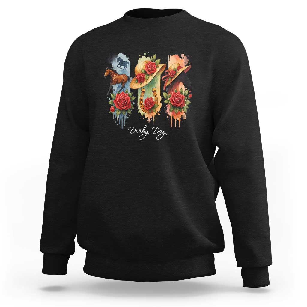 Ky Derby Day Sweatshirt Horse Racing Nice Hat Mint Julep and Roses