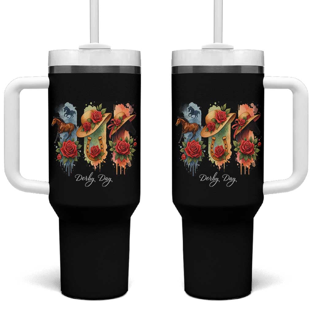 Ky Derby Day Tumbler With Handle Horse Racing Nice Hat Mint Julep and Roses