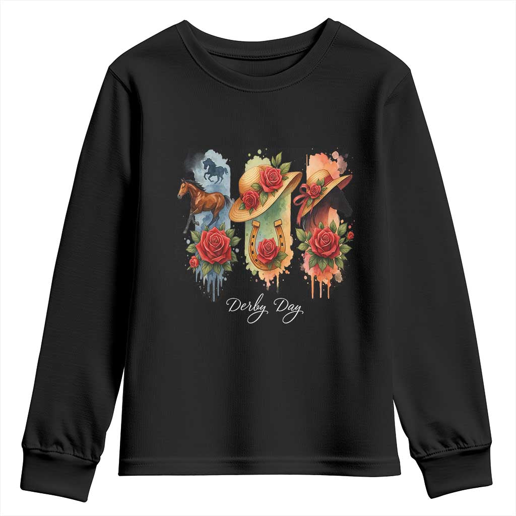 Ky Derby Day Youth Sweatshirt Horse Racing Nice Hat Mint Julep and Roses
