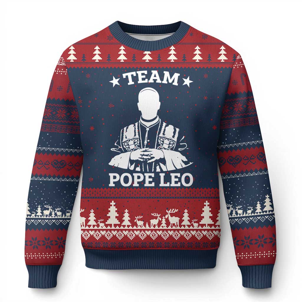 Team Pope Leo XIV Ugly Christmas Sweater Vintage Catholic Faith Historical Religious Support