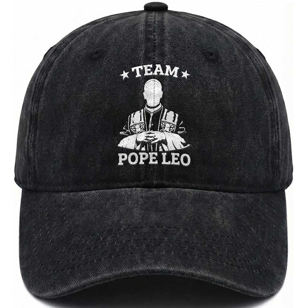 Team Pope Leo XIV Washed Cotton Baseball Cap Vintage Catholic Faith Historical Religious Support