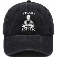Team Pope Leo XIV Washed Cotton Baseball Cap Vintage Catholic Faith Historical Religious Support