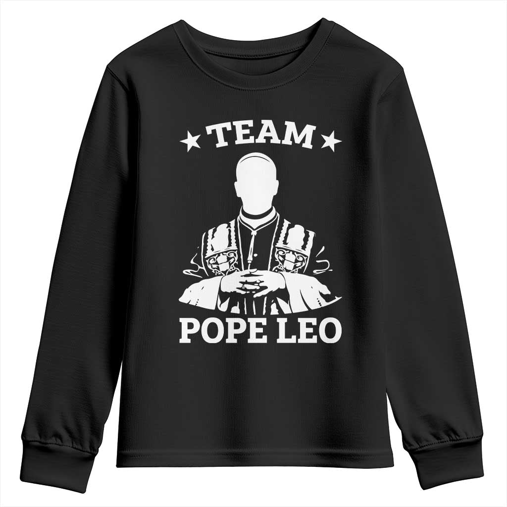 Team Pope Leo XIV Youth Sweatshirt Vintage Catholic Faith Historical Religious Support