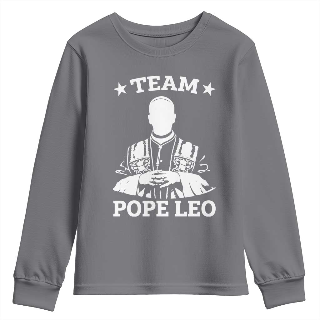 Team Pope Leo XIV Youth Sweatshirt Vintage Catholic Faith Historical Religious Support