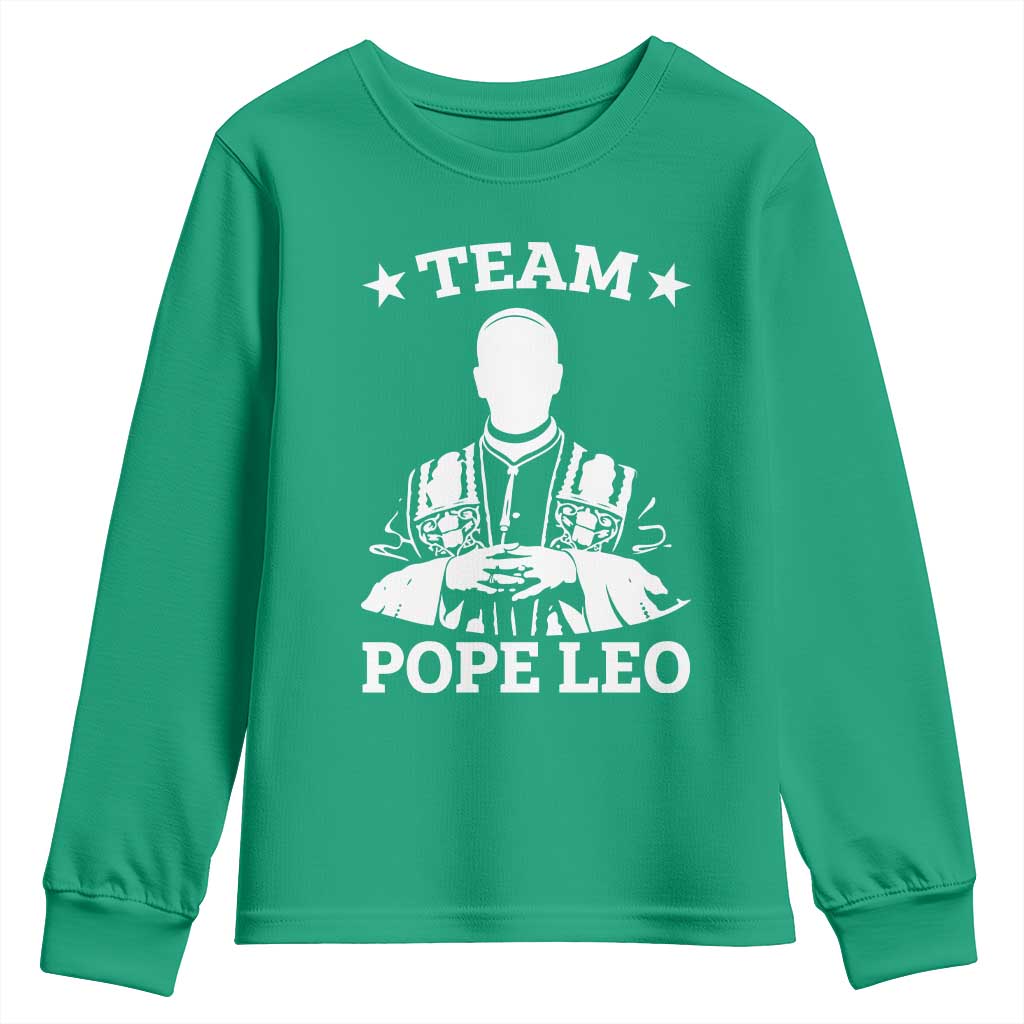 Team Pope Leo XIV Youth Sweatshirt Vintage Catholic Faith Historical Religious Support