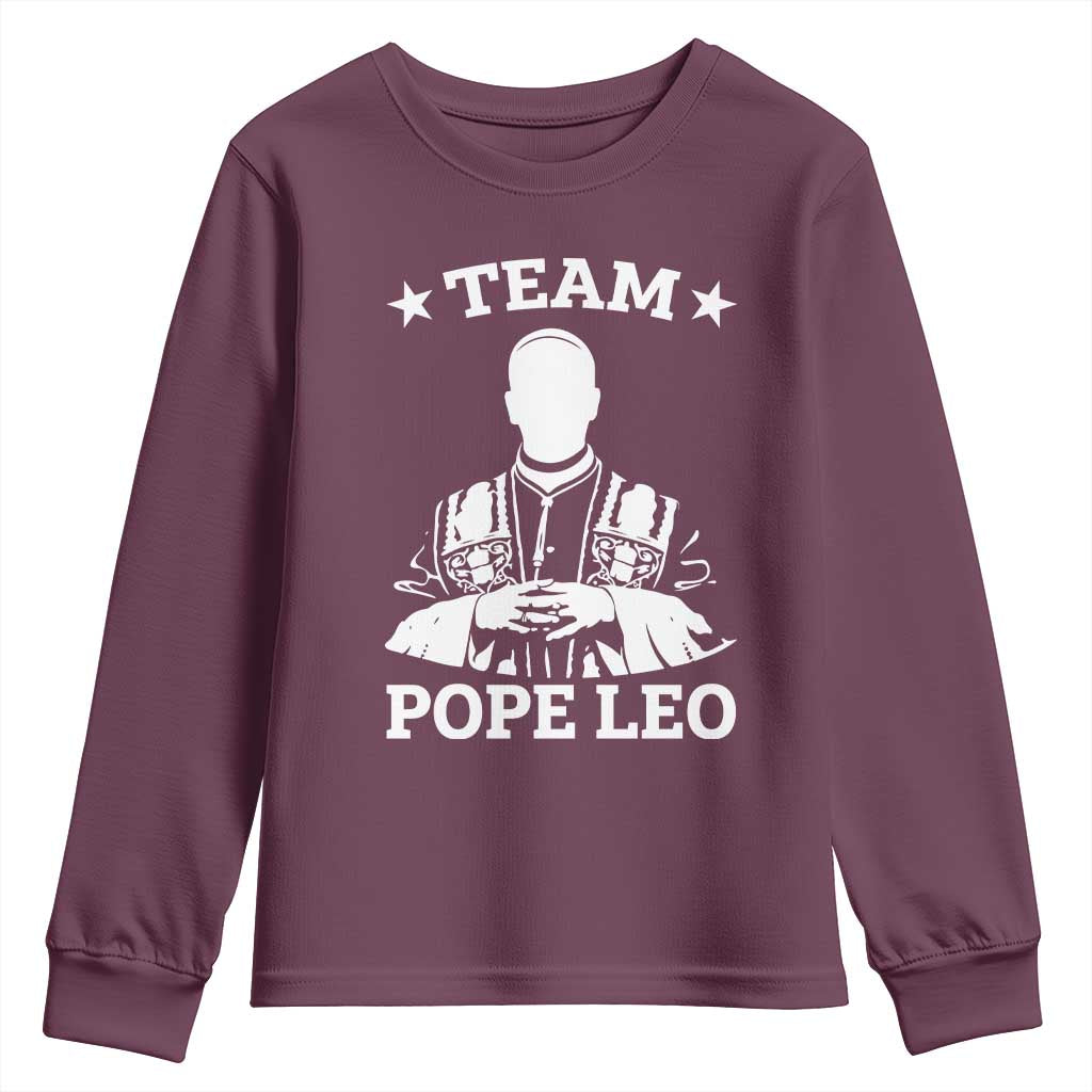 Team Pope Leo XIV Youth Sweatshirt Vintage Catholic Faith Historical Religious Support