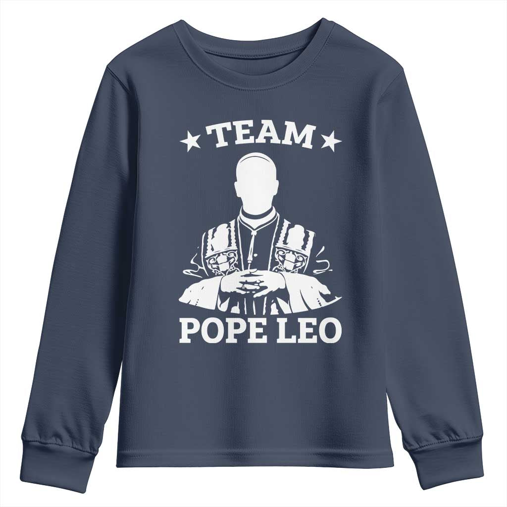 Team Pope Leo XIV Youth Sweatshirt Vintage Catholic Faith Historical Religious Support