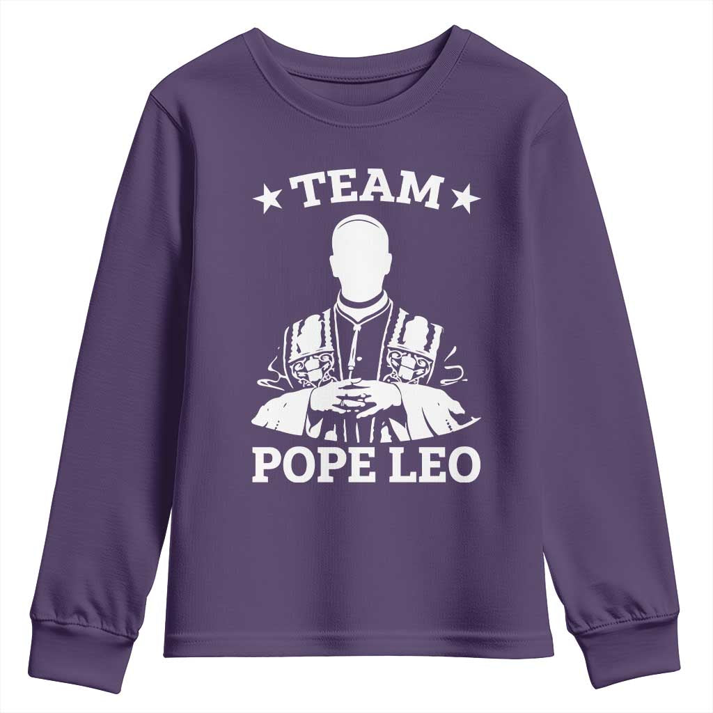 Team Pope Leo XIV Youth Sweatshirt Vintage Catholic Faith Historical Religious Support