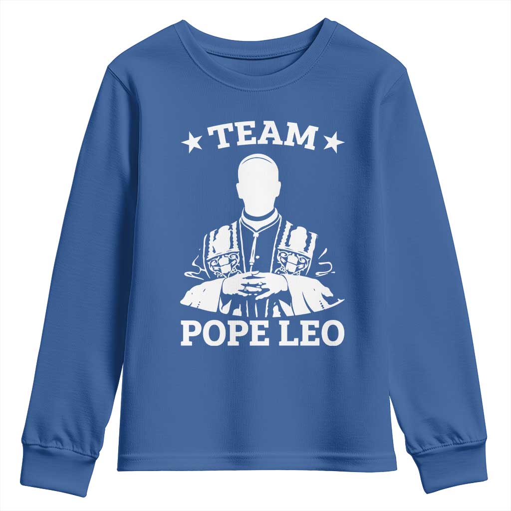 Team Pope Leo XIV Youth Sweatshirt Vintage Catholic Faith Historical Religious Support