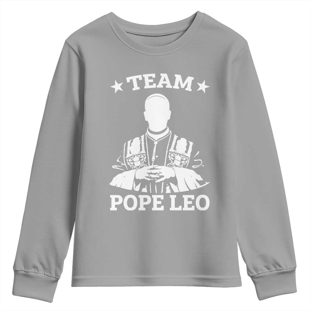Team Pope Leo XIV Youth Sweatshirt Vintage Catholic Faith Historical Religious Support