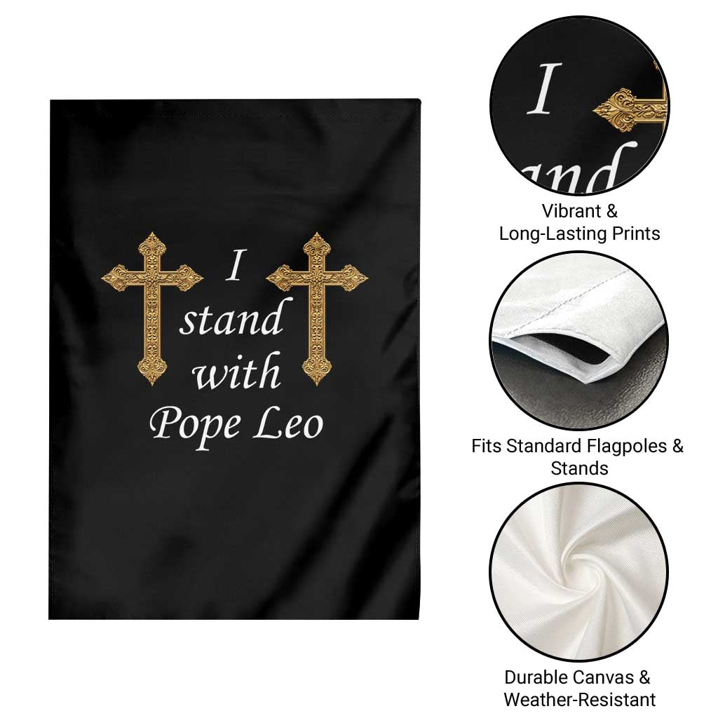 I Stand With Pope Leo Faith Graphic Garden Flag Catholic Ornate Gold Cross