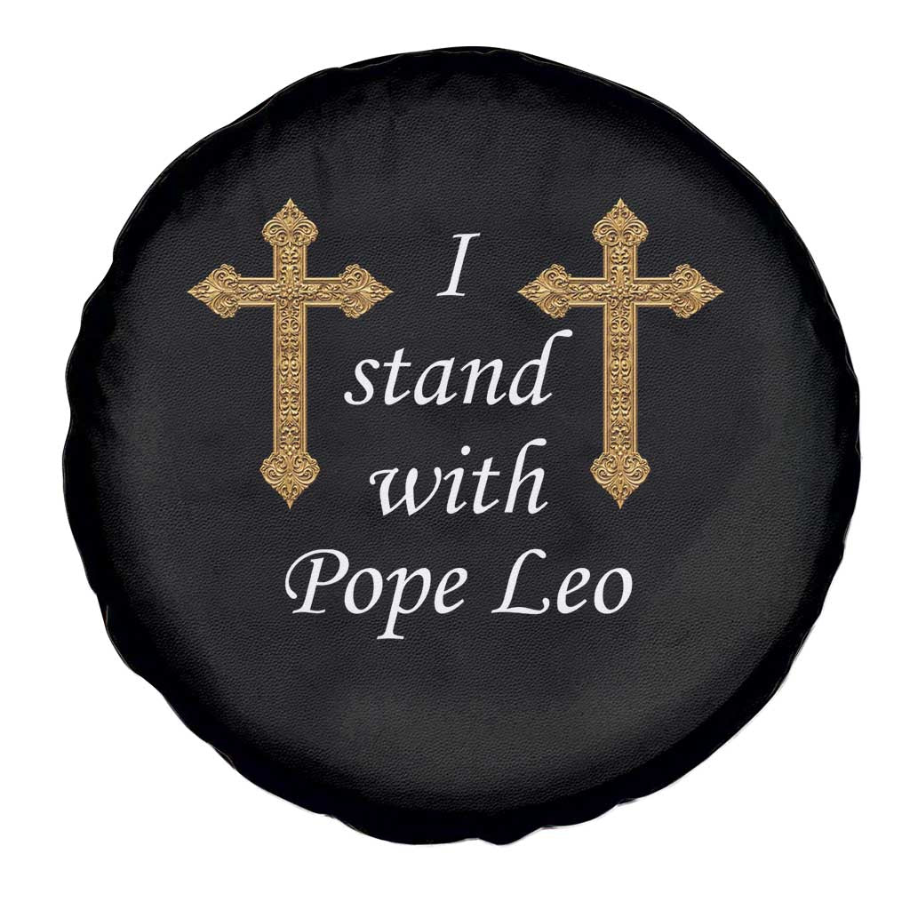 I Stand With Pope Leo Faith Graphic Spare Tire Cover Catholic Ornate Gold Cross