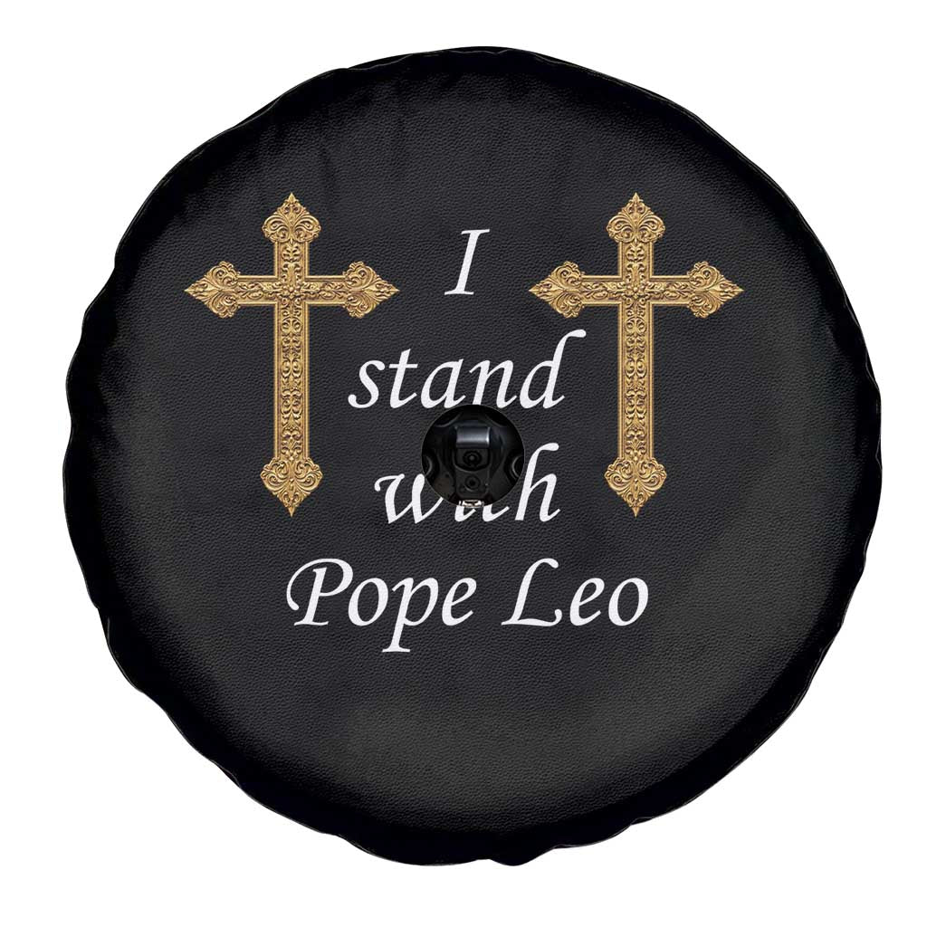 I Stand With Pope Leo Faith Graphic Spare Tire Cover Catholic Ornate Gold Cross