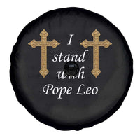 I Stand With Pope Leo Faith Graphic Spare Tire Cover Catholic Ornate Gold Cross