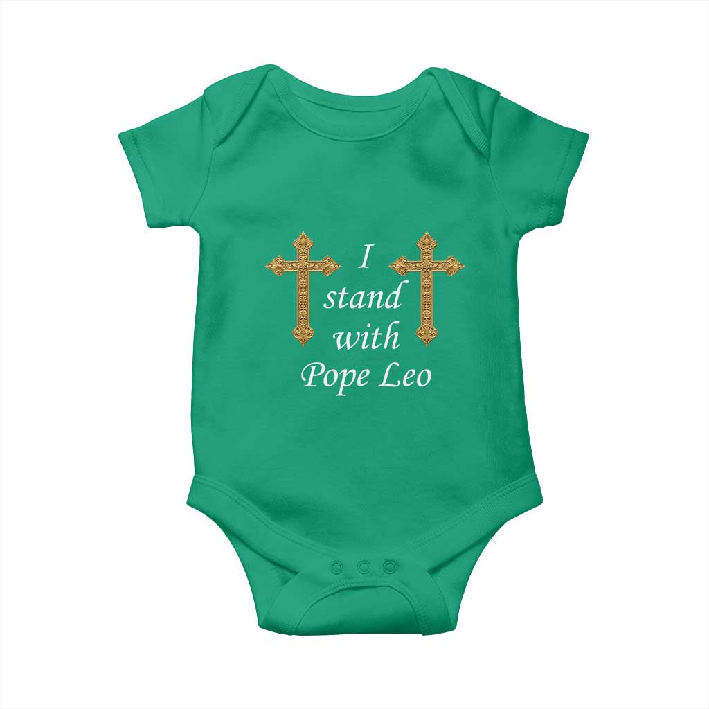 I Stand With Pope Leo Faith Graphic Baby Onesie Catholic Ornate Gold Cross
