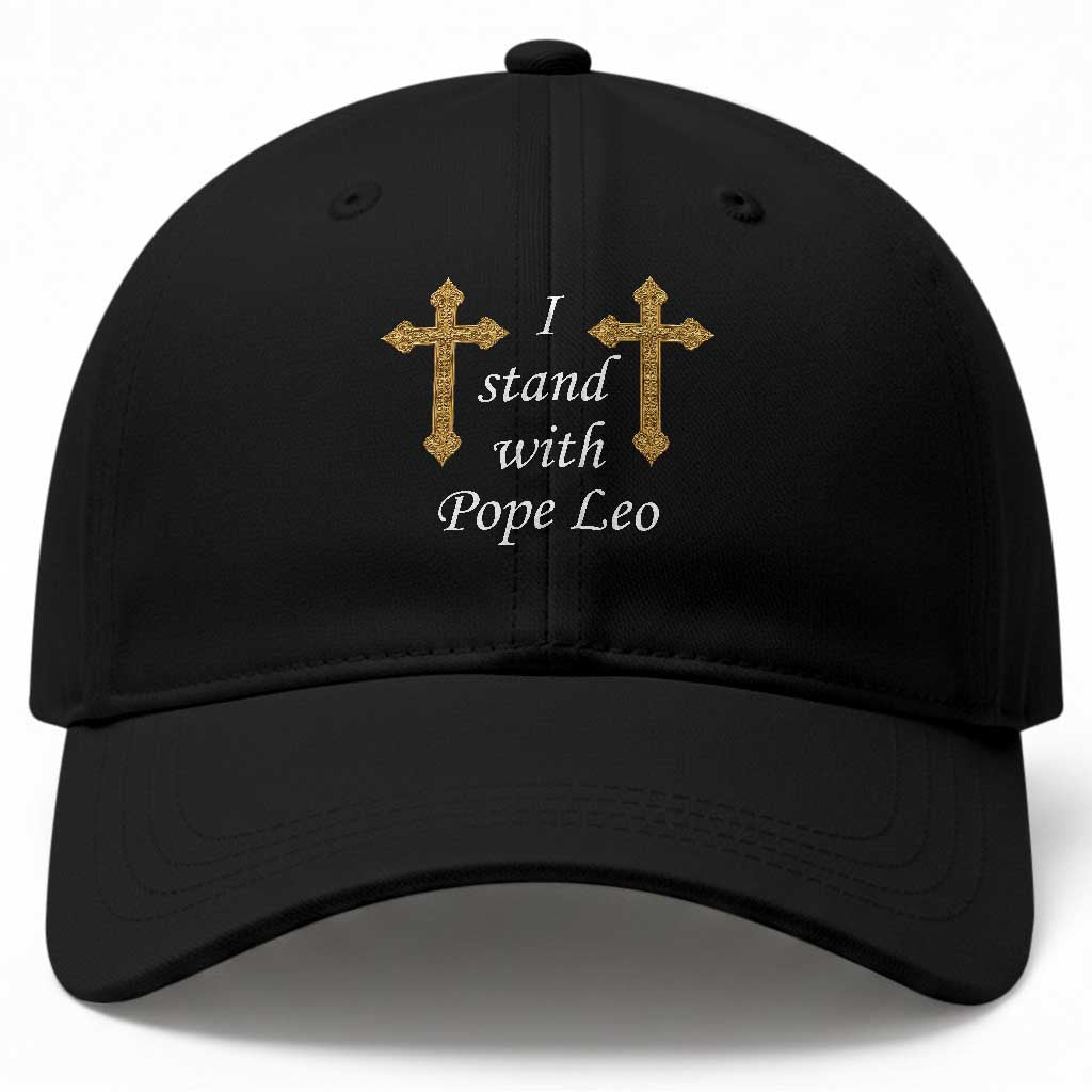 I Stand With Pope Leo Faith Graphic Baseball Cap Catholic Ornate Gold Cross