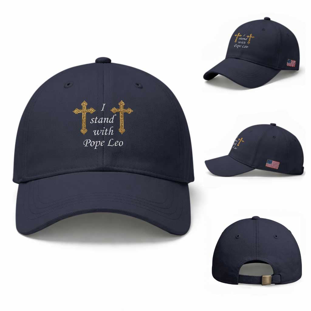 I Stand With Pope Leo Faith Graphic Baseball Cap Catholic Ornate Gold Cross