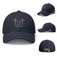 I Stand With Pope Leo Faith Graphic Baseball Cap Catholic Ornate Gold Cross