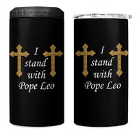 I Stand With Pope Leo Faith Graphic 4 in 1 Can Cooler Tumbler Catholic Ornate Gold Cross