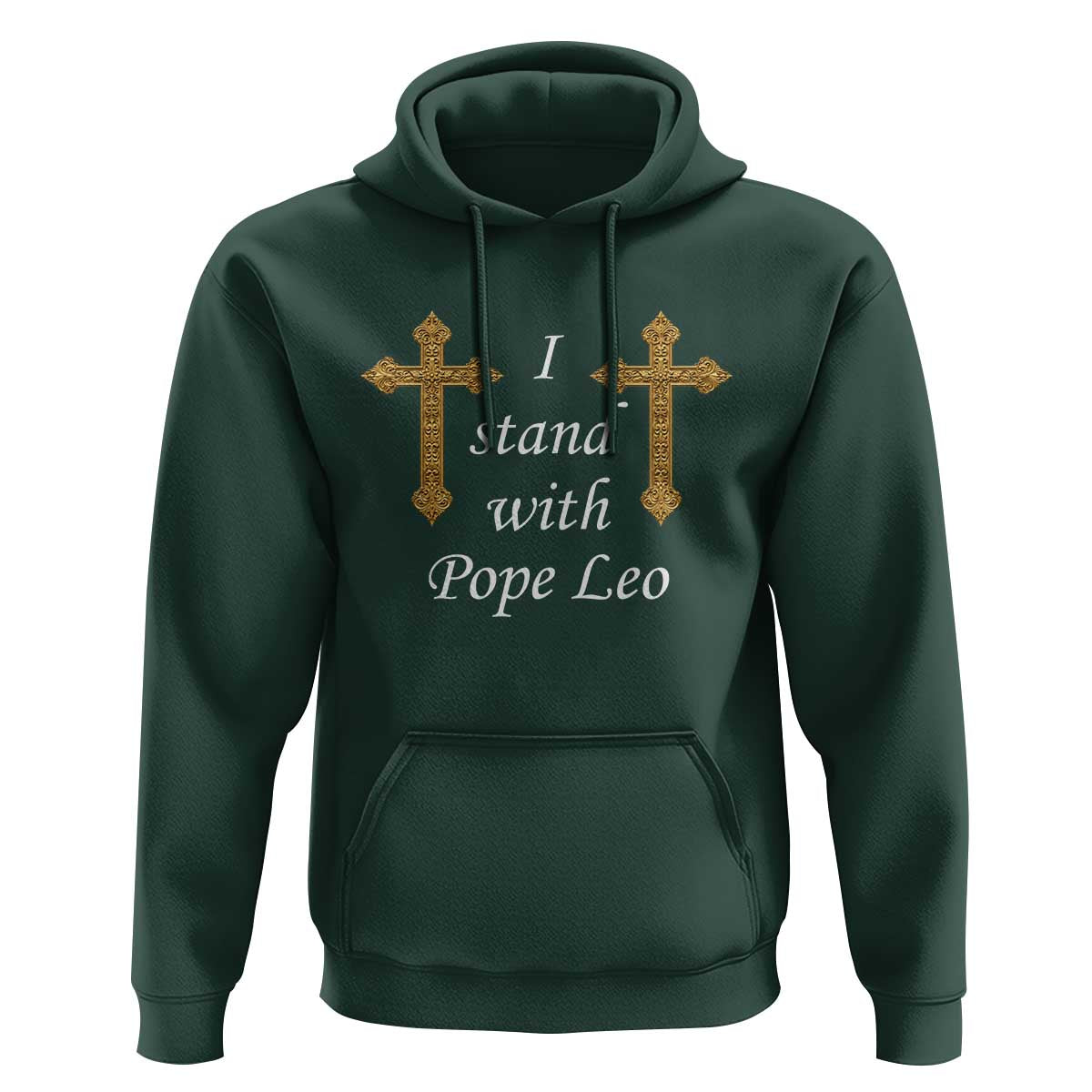 I Stand With Pope Leo Faith Graphic Hoodie Catholic Ornate Gold Cross