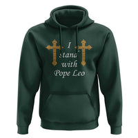 I Stand With Pope Leo Faith Graphic Hoodie Catholic Ornate Gold Cross