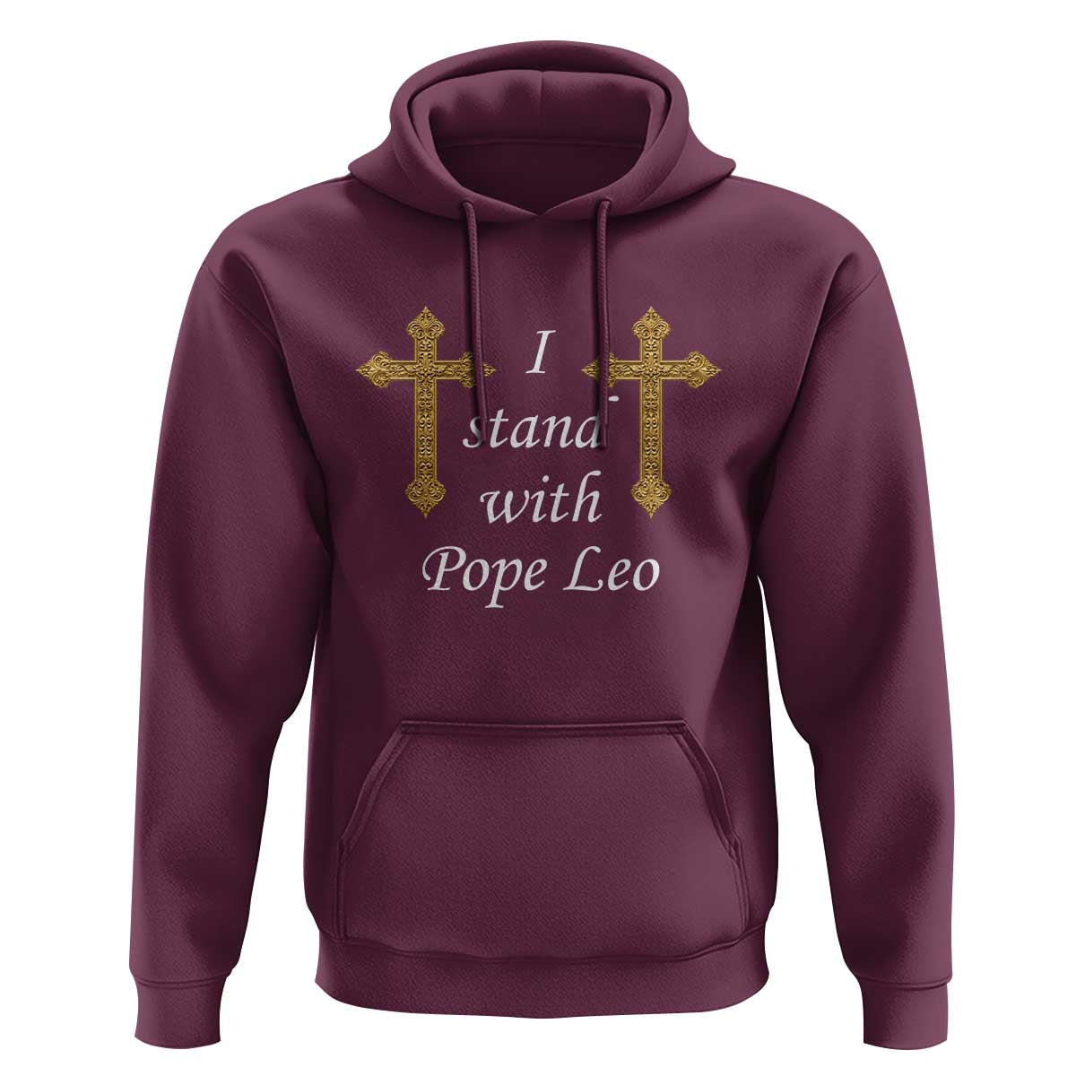 I Stand With Pope Leo Faith Graphic Hoodie Catholic Ornate Gold Cross