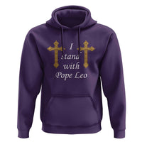 I Stand With Pope Leo Faith Graphic Hoodie Catholic Ornate Gold Cross