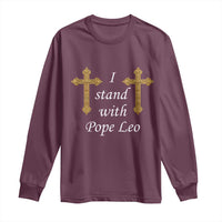 I Stand With Pope Leo Faith Graphic Long Sleeve Shirt Catholic Ornate Gold Cross