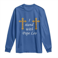 I Stand With Pope Leo Faith Graphic Long Sleeve Shirt Catholic Ornate Gold Cross