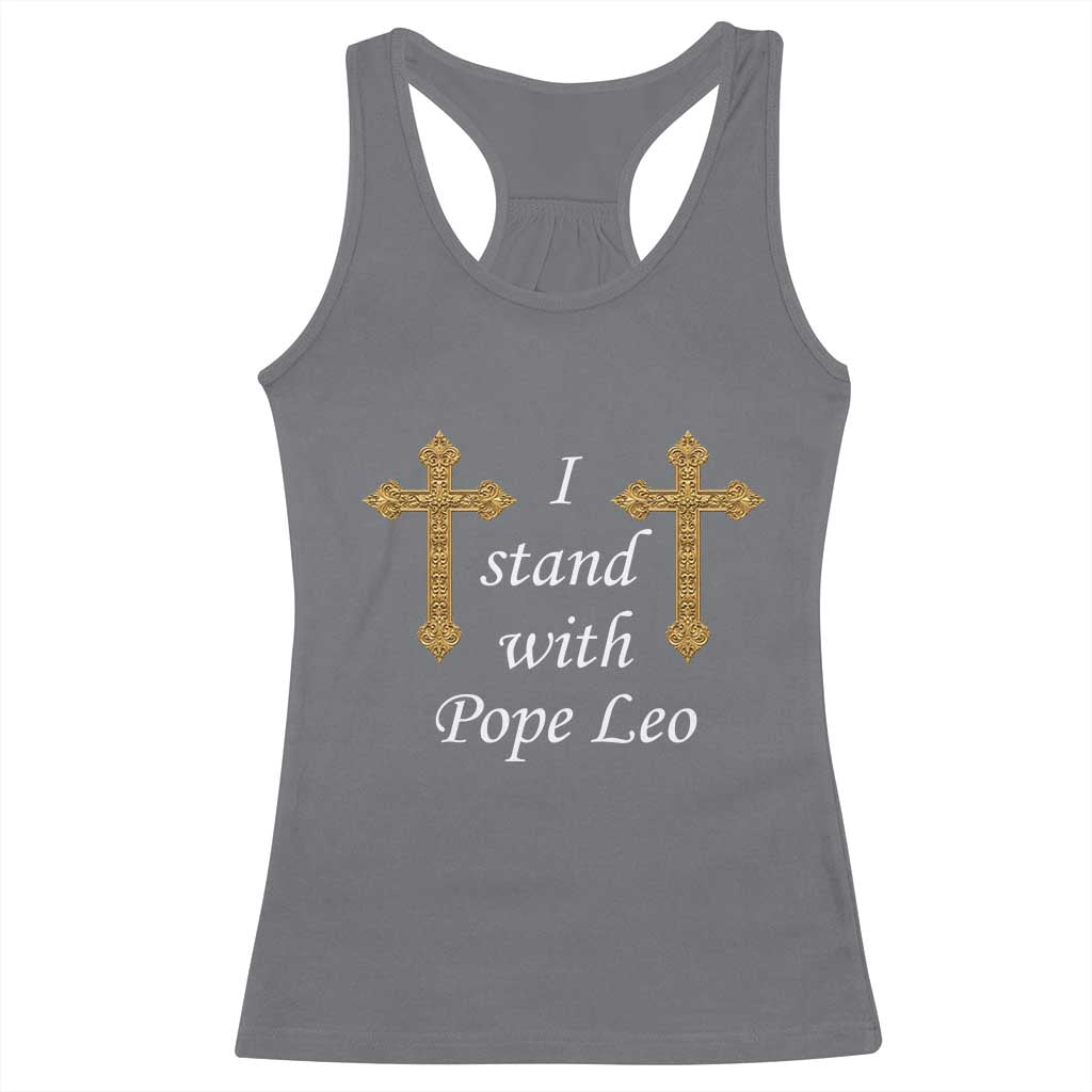 I Stand With Pope Leo Faith Graphic Racerback Tank Top Catholic Ornate Gold Cross