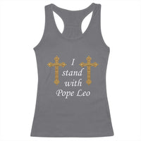 I Stand With Pope Leo Faith Graphic Racerback Tank Top Catholic Ornate Gold Cross