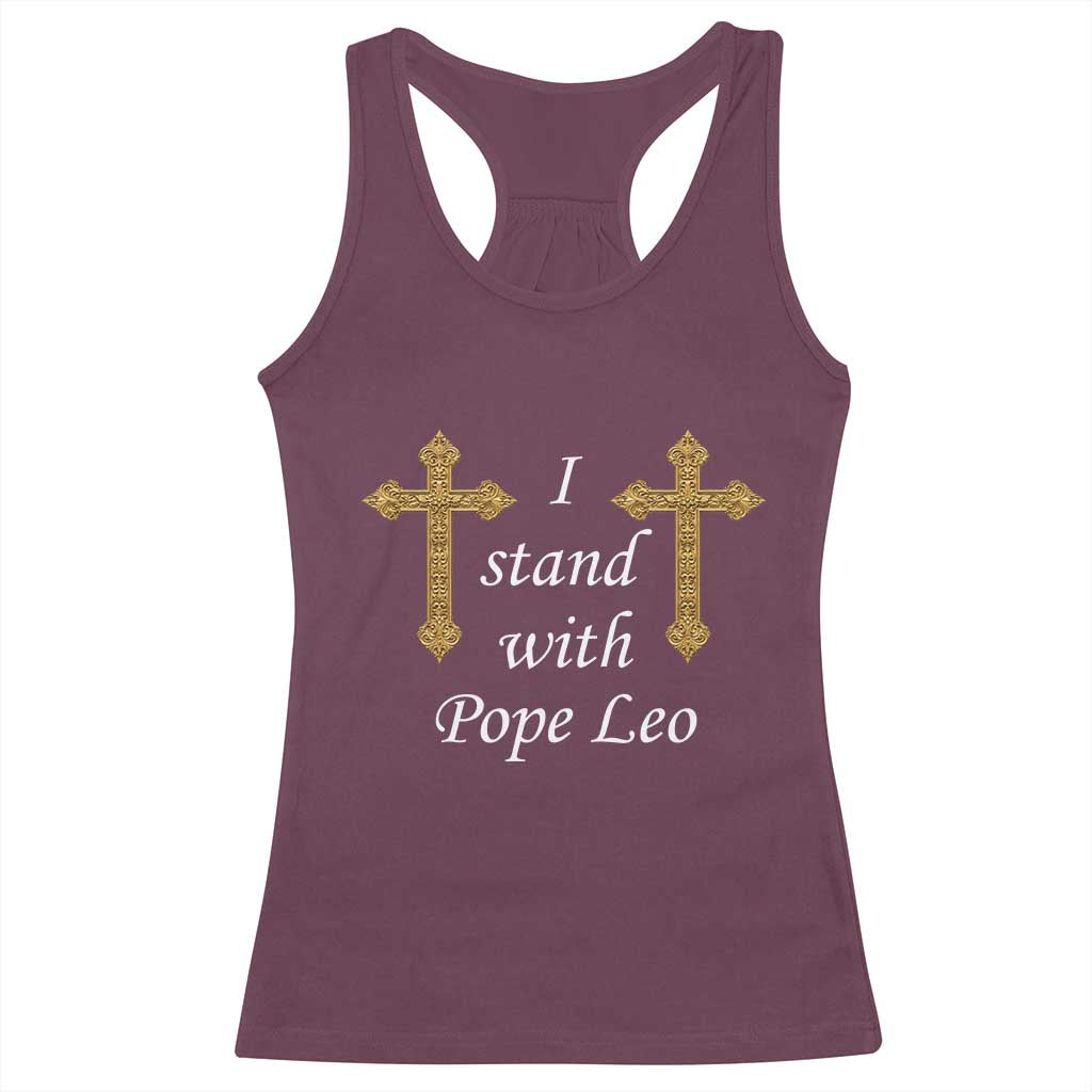 I Stand With Pope Leo Faith Graphic Racerback Tank Top Catholic Ornate Gold Cross