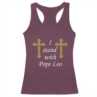 I Stand With Pope Leo Faith Graphic Racerback Tank Top Catholic Ornate Gold Cross