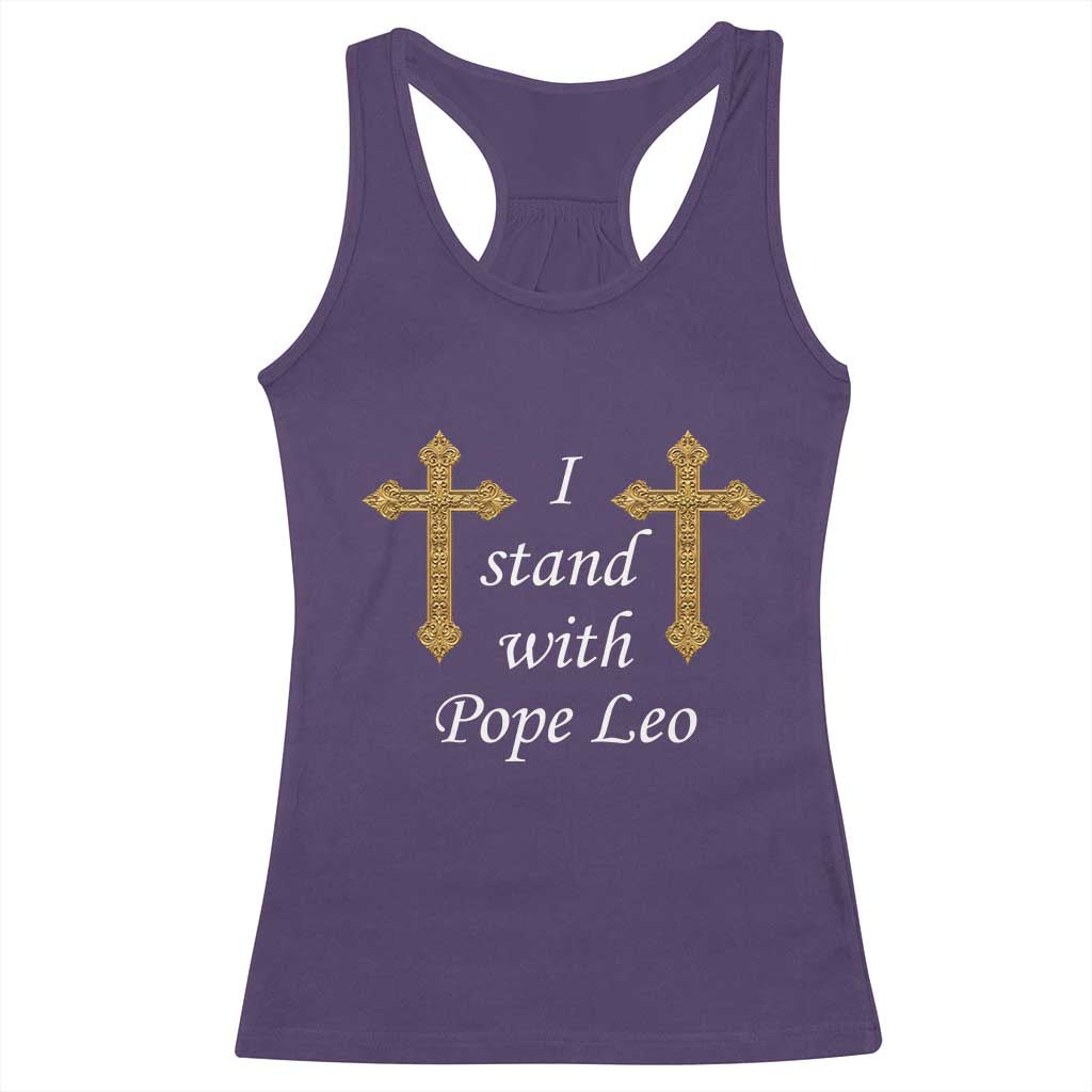 I Stand With Pope Leo Faith Graphic Racerback Tank Top Catholic Ornate Gold Cross